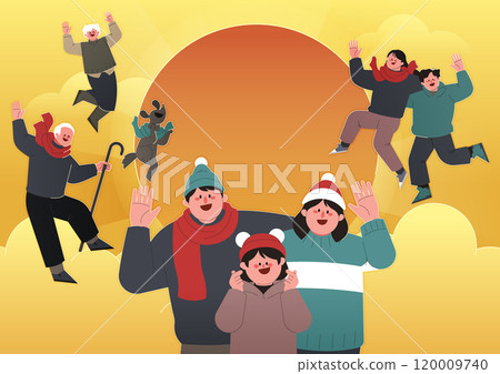 People jumping and greeting people with clouds and sun in the background People jumping and greeting people with clouds and sun in the background 120009740