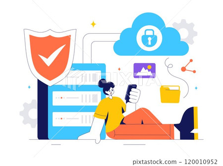 Digital Cloud Security Vector Illustration of Safety and Data Protection for Network, Internet, Hosting, and Backup Servers in a Technological Digital Cloud Security Vector Illustration of Safety and Data Protection for Network, Internet, Hosting, and Backup Servers in a Technological 120010952
