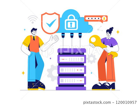 Digital Cloud Security Vector Illustration of Safety and Data Protection for Network, Internet, Hosting, and Backup Servers in a Technological Digital Cloud Security Vector Illustration of Safety and Data Protection for Network, Internet, Hosting, and Backup Servers in a Technological 120010957