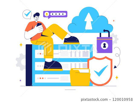 Digital Cloud Security Vector Illustration of Safety and Data Protection for Network, Internet, Hosting, and Backup Servers in a Technological Digital Cloud Security Vector Illustration of Safety and Data Protection for Network, Internet, Hosting, and Backup Servers in a Technological 120010958