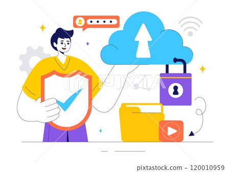 Digital Cloud Security Vector Illustration of Safety and Data Protection for Network, Internet, Hosting, and Backup Servers in a Technological Digital Cloud Security Vector Illustration of Safety and Data Protection for Network, Internet, Hosting, and Backup Servers in a Technological 120010959