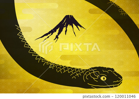 Japanese-style gold leaf background of snake and Mt. Fuji - New Year's card material for the Year of the Snake Japanese-style gold leaf background of snake and Mt. Fuji - New Year's card material for the Year of the Snake 120011046