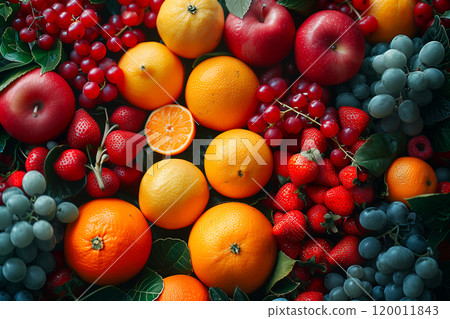 新鮮水果的照片（柳橙、草莓、蘋果、葡萄、櫻桃） 120011843