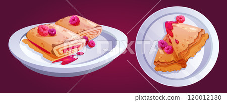 Pancakes served with raspberries set 120012180