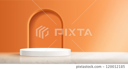 3d abstract orange arch podium for product display 3d abstract orange arch podium for product display 120012185
