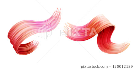 Red ribbons creating fluid brushstroke effect. 120012189