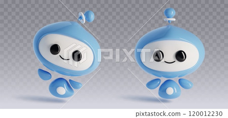 Cute robot character with smile face 3d vector set Cute robot character with smile face 3d vector set 120012230