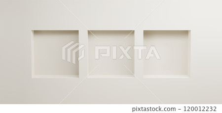 Empty square niche in white wall. 120012232