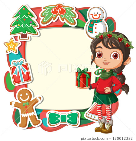 Festive Christmas Frame with Girl 120012382
