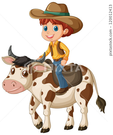 Cowboy Kid Riding a Cow 120012413