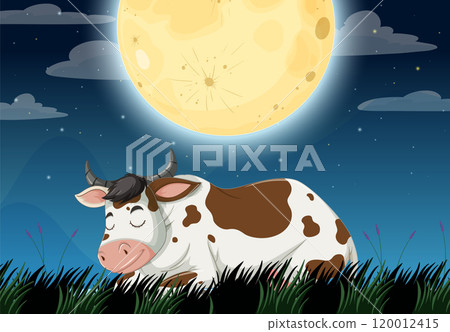 Cow Sleeping Under a Full Moon 120012415