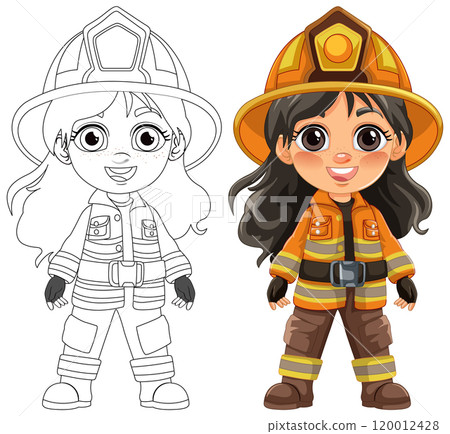 Cute Girl Firefighter Illustration 120012428