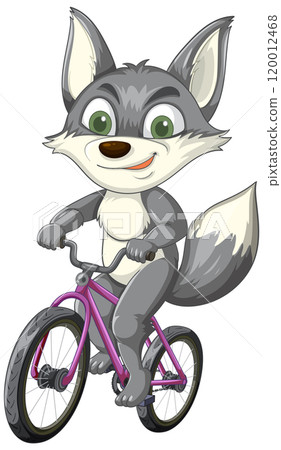 Cartoon Wolf Riding a Bicycle Cartoon Wolf Riding a Bicycle 120012468