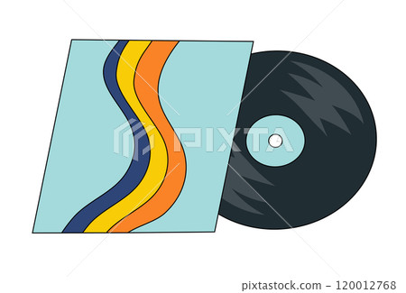 Vinyl record. LP or long play music disc. DJ equipment for disco party. 70s 80s 90s discotheque nostalgia concept. Vector flat graphic illustration. 120012768