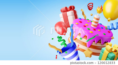 3D cake, balloon and popper with confetti 3D cake, balloon and popper with confetti 120012833