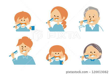 刷牙口臭護理三口之家可愛插畫 刷牙口臭護理三口之家可愛插畫 120013082