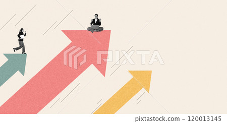 Contemporary art collage of business. employee moving forward to success. Concept of business, finance, economy, professionalism and success 120013145