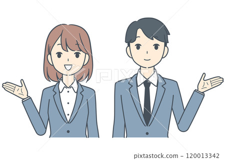 Businessman and businesswoman guiding 120013342