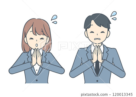 Apologizing businessman and businesswoman 120013345