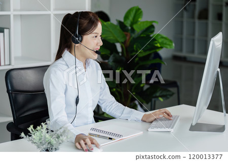 Customer service, woman and happy call center agent giving advice online using a headset 120013377
