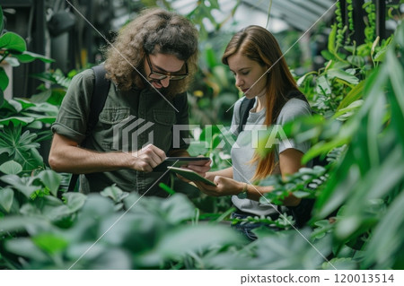 A man research plant at laboratory. Generative AI 120013514