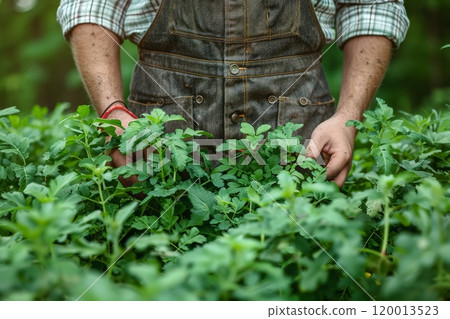 A man research plant at laboratory. Generative AI 120013523
