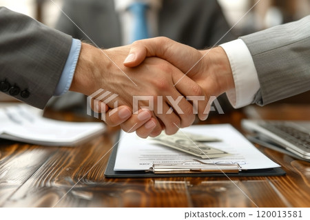 Close up business professional handshake with new partnership. Logistic concept. Generative AI 120013581