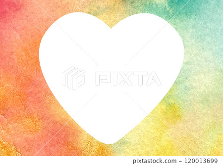 White heart on red, yellow and turquoise watercolor background, colors blending into each other. Hand painted illustration. Perfect for St Valentine day, love cards, posters, horizontal frame White heart on red, yellow and turquoise watercolor background, colors blending into each other. Hand painted illustration. Perfect for St Valentine day, love cards, posters, horizontal frame 120013699
