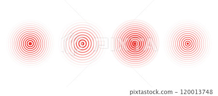 Concentric ripple circles set. Seismic Earthquake alert radar. Radial signal, sonar wave, soundwave rings. touch effect or pulse 120013748