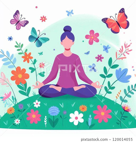 在大自然中冥想的女人 120014055