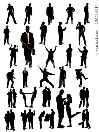 Collection of people silhouettes in different poses and activities Collection of people silhouettes in different poses and activities 120014113