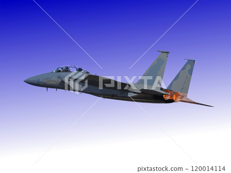 Eagle fighter jet flying in a blue sky Eagle fighter jet flying in a blue sky 120014114