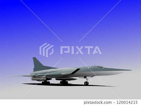 Strategic bomber plane standing on airfield on sunny day 120014215