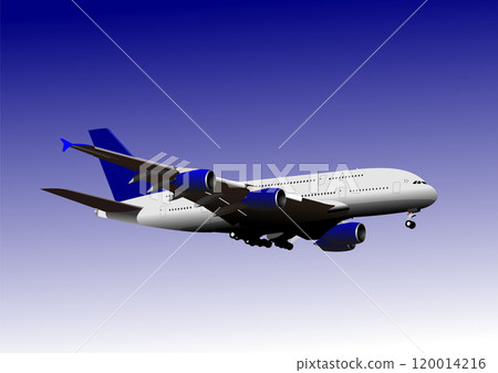 Large passenger airplane taking off into the blue sky Large passenger airplane taking off into the blue sky 120014216