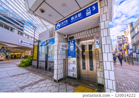 Yokohama cityscape in Japan in November. View of Sotetsu Yokohama Station and Yokohama Municipal Subway Blue Line Yokohama Station entrance/exit (7th) 120014222