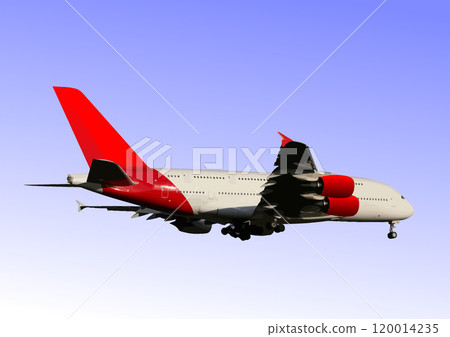 Modern passenger airplane flying in clear blue sky Modern passenger airplane flying in clear blue sky 120014235