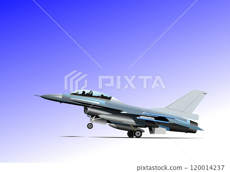 Modern fighter jet plane taking off from runway Modern fighter jet plane taking off from runway 120014237