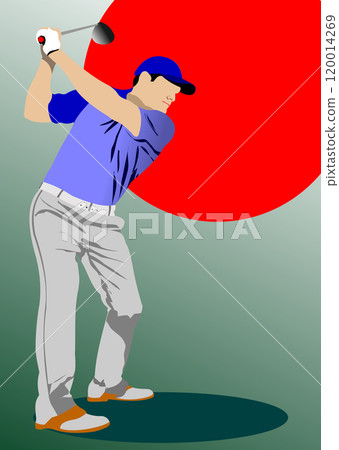 Golfer taking a swing on the green with red circle 120014269