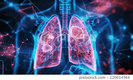 A blue and orange lung is shown in a computer generated image 120014364