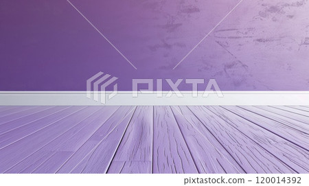 A room with a purple wall and a wooden floor. The room is empty and has a very simple design. 120014392