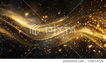 A gold stream of glittery particles is suspended in the air A gold stream of glittery particles is suspended in the air 120014726