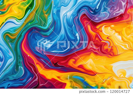 A colorful painting with blue, yellow and pink colors 120014727
