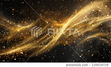 A gold stream of glittery particles is suspended in the air A gold stream of glittery particles is suspended in the air 120014729