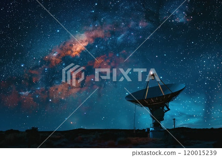 A satellite dish against a night sky with milkyway A satellite dish against a night sky with milkyway 120015239