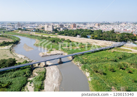 Aerial view of a heritage Steel Bridge at Huwei township, Yunlin county, Taiwan 120015340