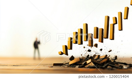 Investment charts crumbling into dust, symbolizing financial collapse and uncertainty 120015404