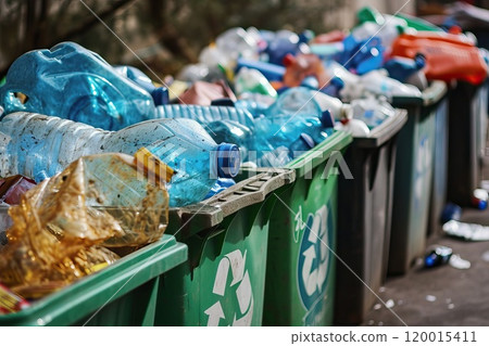 waste plastic bottles and other types of plastic waste at the waste disposal site. Generative AI waste plastic bottles and other types of plastic waste at the waste disposal site. Generative AI 120015411