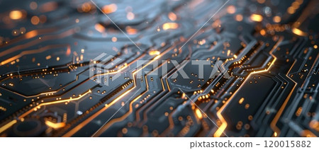 A close up of a circuit board with many small orange lights 120015882
