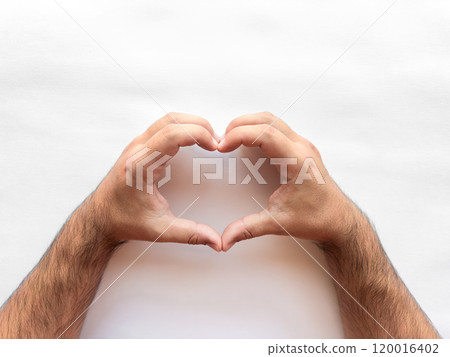 Hands forming heart symbol on white background 120016402