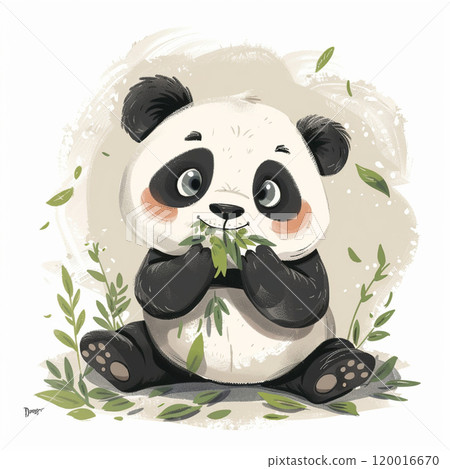 Happy panda eating bamboo 120016670